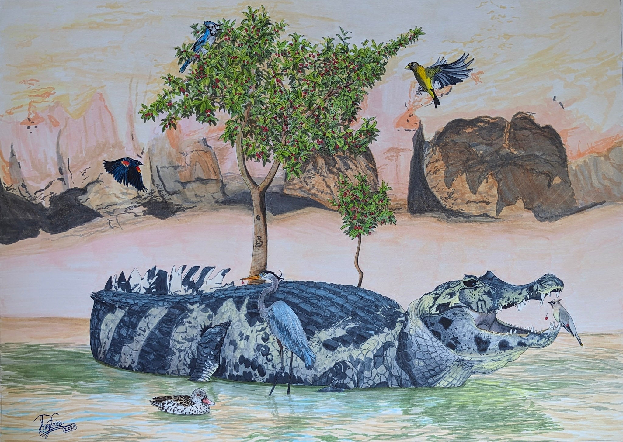 Cherry Caiman Print